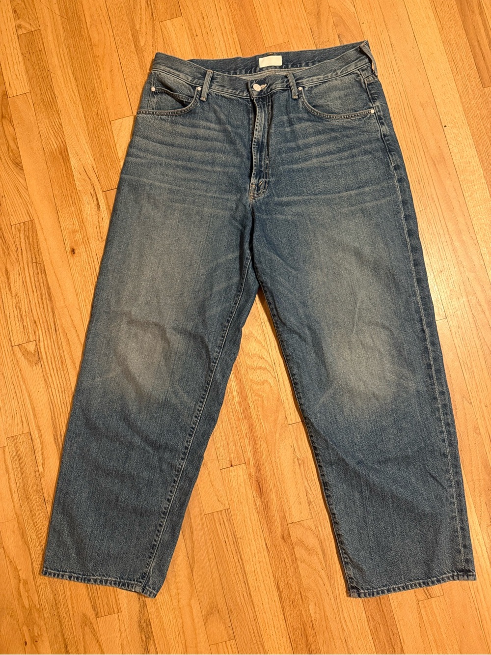 MOTHER High-Rise Straight-Leg Jeans in Medium Blue Wash